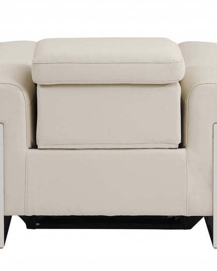 41" Beige Italian Leather Power Recliner Chair