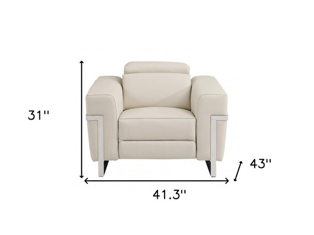 41" Beige Italian Leather Power Recliner Chair