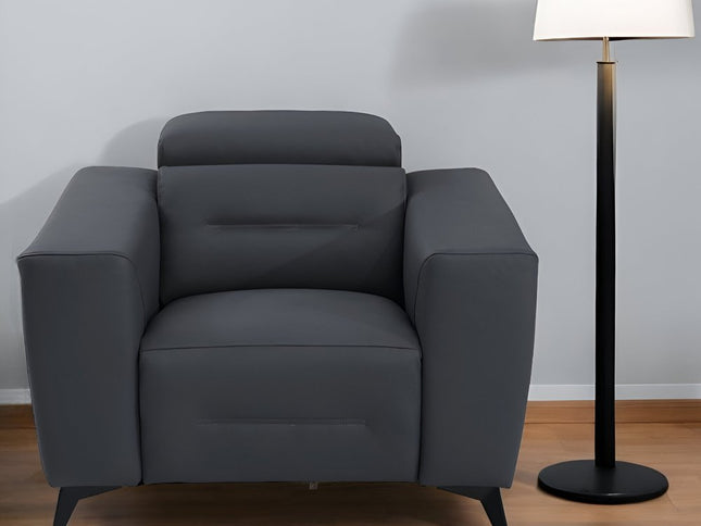 41" Dark Gray Italian Leather Power Recliner Chair