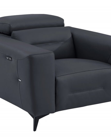 41" Dark Gray Italian Leather Power Recliner Chair