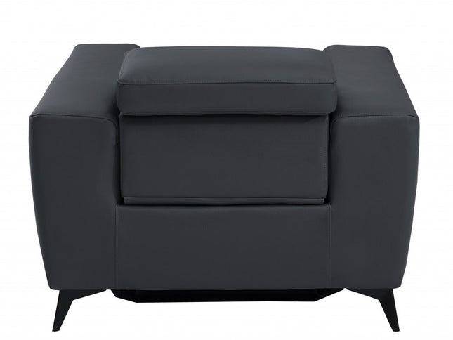 41" Dark Gray Italian Leather Power Recliner Chair