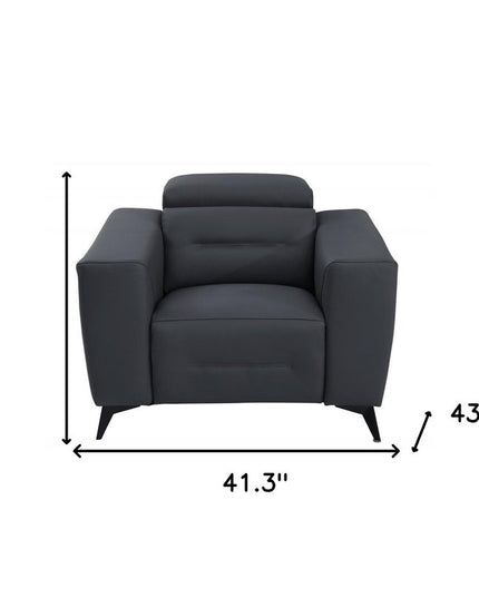 41" Dark Gray Italian Leather Power Recliner Chair