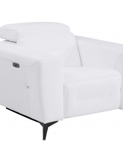 41" White Italian Leather Power Recliner Chair