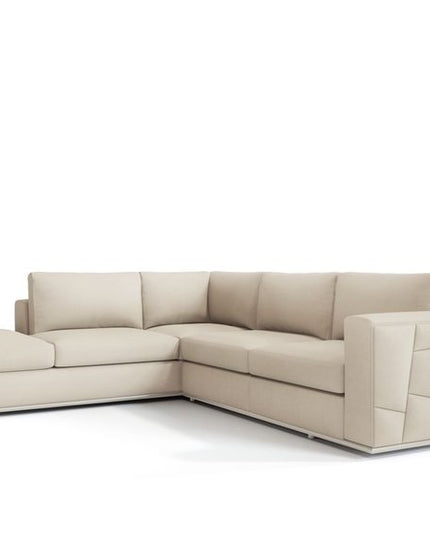 Beige Italian Leather Reclining L Shaped Two Piece Corner Sectional