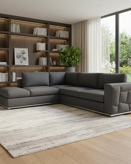 Dark Gray Italian Leather L Shaped Two Piece Corner Sectional