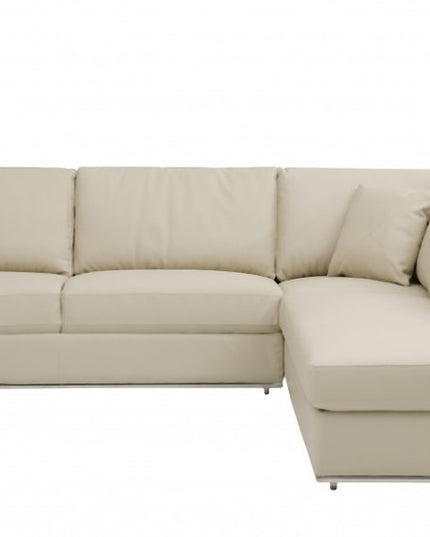 Beige Italian Leather Reclining L Shaped Two Piece Corner Sectional