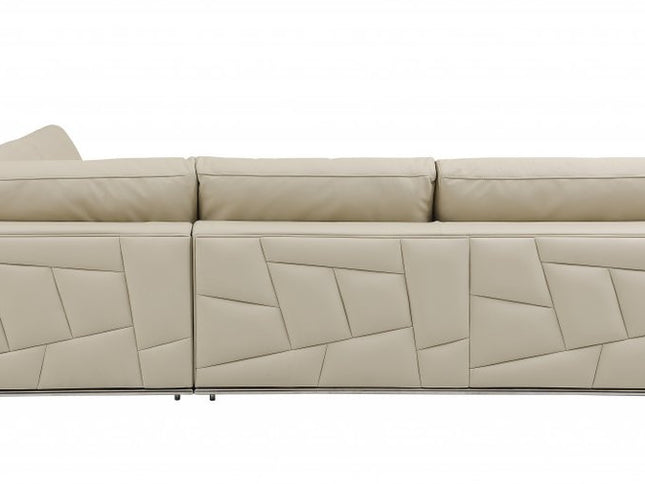 Beige Italian Leather Reclining L Shaped Two Piece Corner Sectional