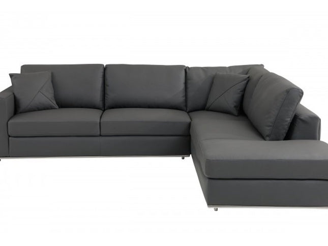 Dark Gray Italian Leather Reclining L Shaped Two Piece Corner Sectional