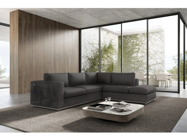 Dark Gray Italian Leather Reclining L Shaped Two Piece Corner Sectional