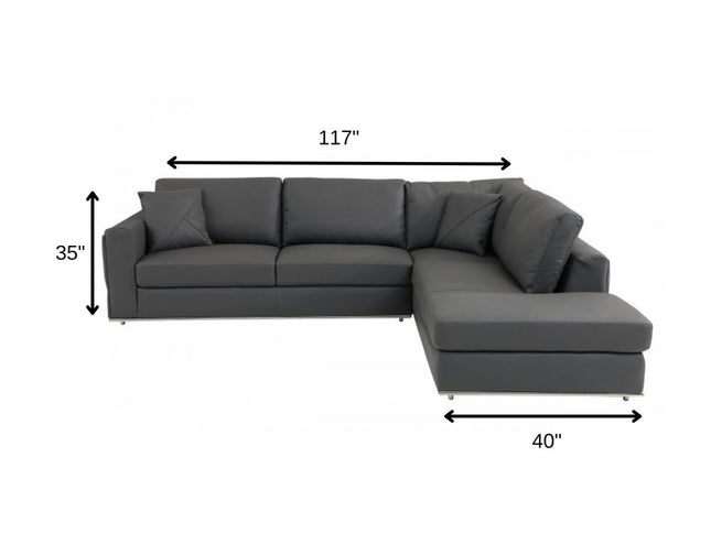 Dark Gray Italian Leather Reclining L Shaped Two Piece Corner Sectional