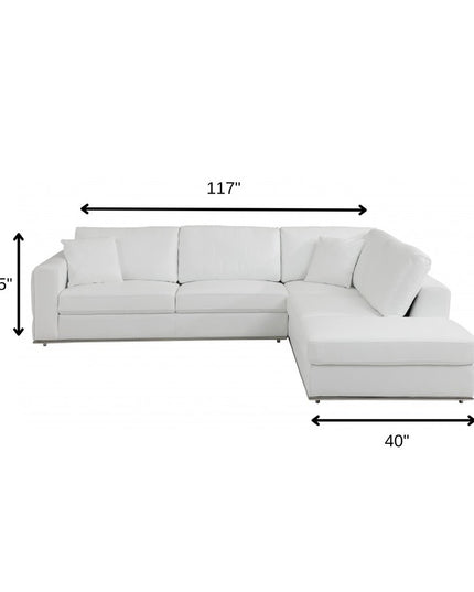 White Italian Leather Reclining L Shaped Two Piece Corner Sectional