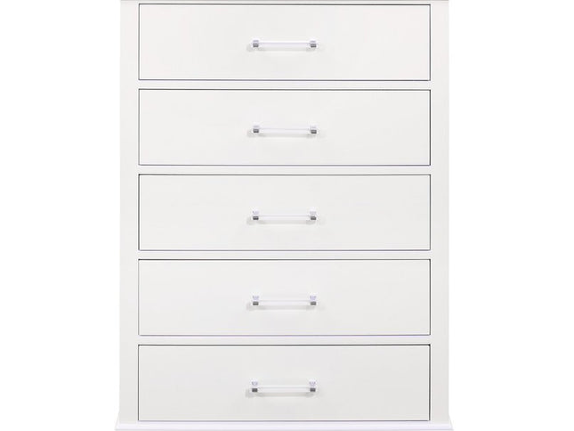 16" White Solid Wood Five Drawer Chest with LED Lighting