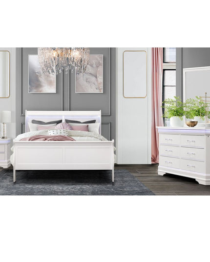 16" White Solid Wood Five Drawer Chest with LED Lighting