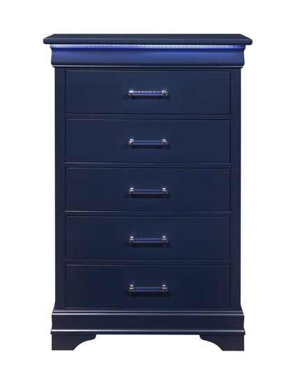 16" White Solid Wood Five Drawer Chest with LED Lighting