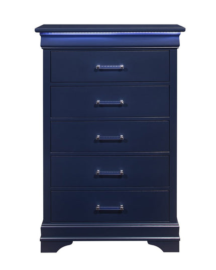 16" White Solid Wood Five Drawer Chest with LED Lighting