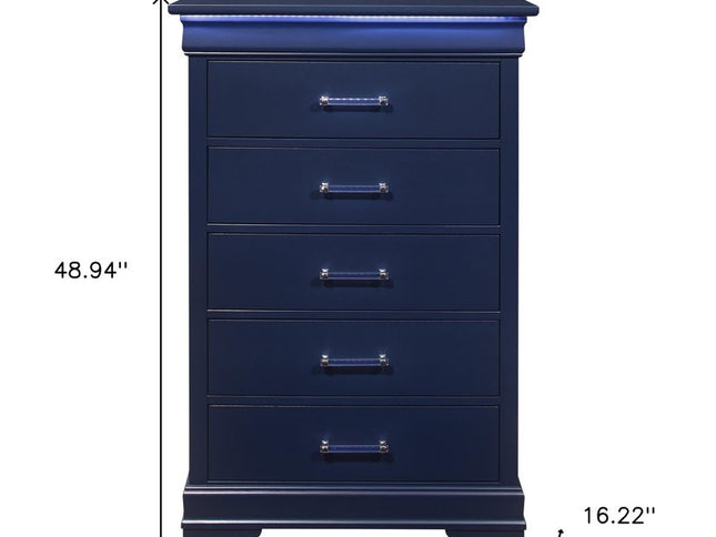 16" White Solid Wood Five Drawer Chest with LED Lighting