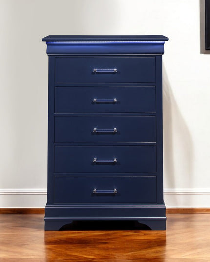 16" White Solid Wood Five Drawer Chest with LED Lighting