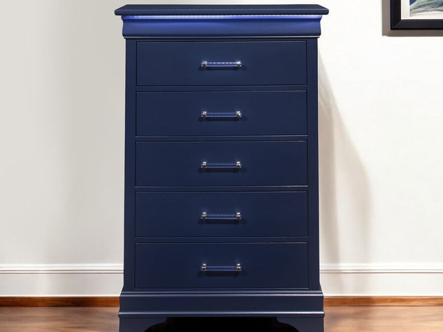 16" White Solid Wood Five Drawer Chest with LED Lighting