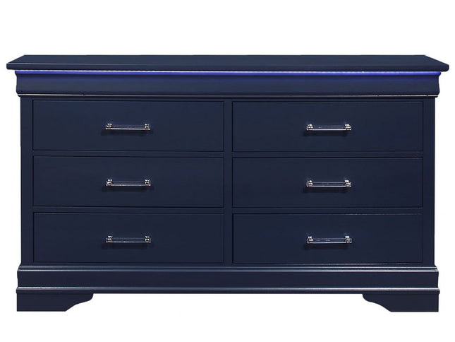 59" Blue Solid Wood Six Drawer Double Dresser