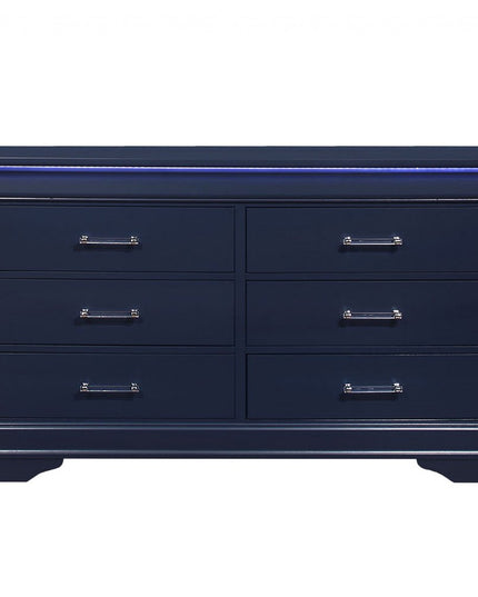 59" Blue Solid Wood Six Drawer Double Dresser