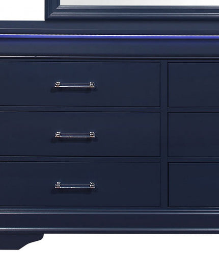 59" Blue Solid Wood Six Drawer Double Dresser