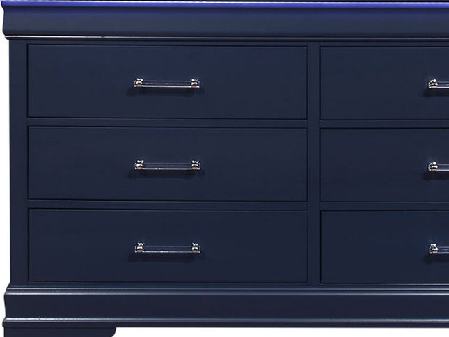 59" Blue Solid Wood Six Drawer Double Dresser