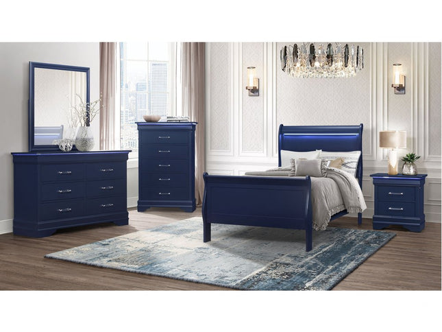 59" Blue Solid Wood Six Drawer Double Dresser