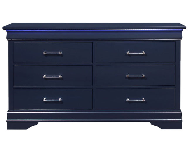 59" Blue Solid Wood Six Drawer Double Dresser