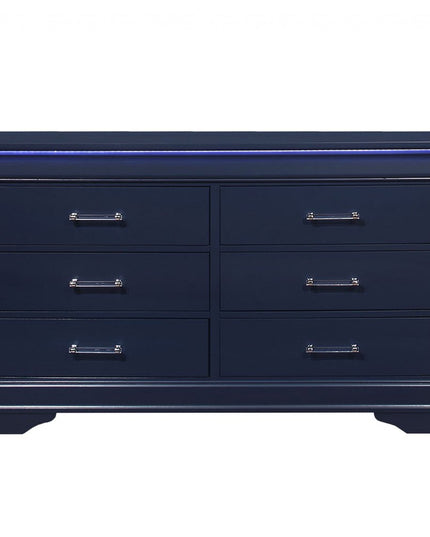 59" Blue Solid Wood Six Drawer Double Dresser