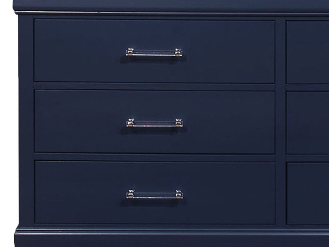 59" Blue Solid Wood Six Drawer Double Dresser