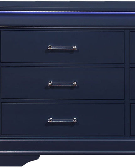 59" Blue Solid Wood Six Drawer Double Dresser