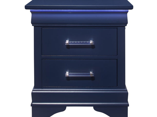 24" Blue Wood Lighted Two Drawer Nightstand