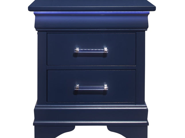 24" Blue Wood Lighted Two Drawer Nightstand