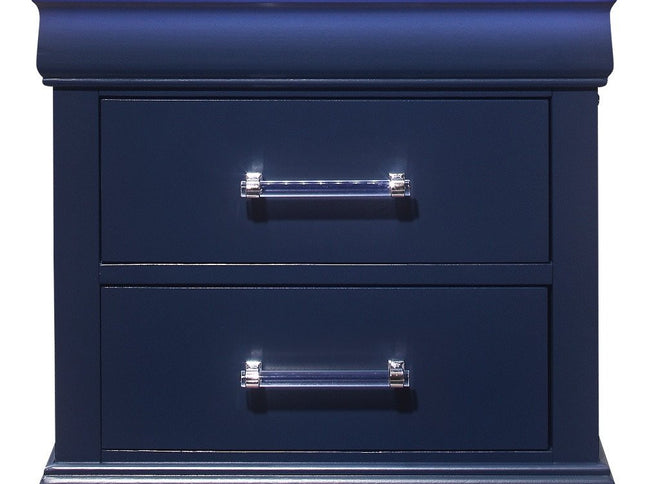 24" Blue Wood Lighted Two Drawer Nightstand