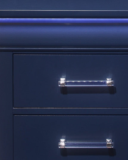 24" Blue Wood Lighted Two Drawer Nightstand