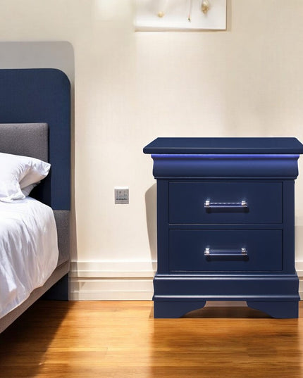 24" Blue Wood Lighted Two Drawer Nightstand