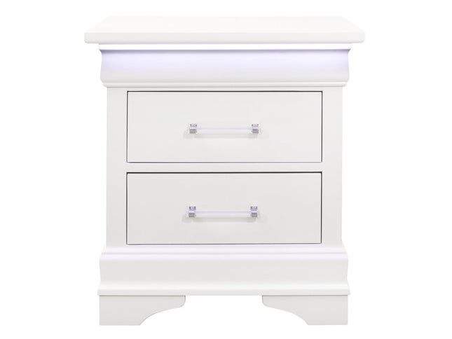 24" White Wood Lighted Two Drawer Nightstand