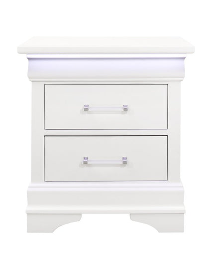 24" White Wood Lighted Two Drawer Nightstand
