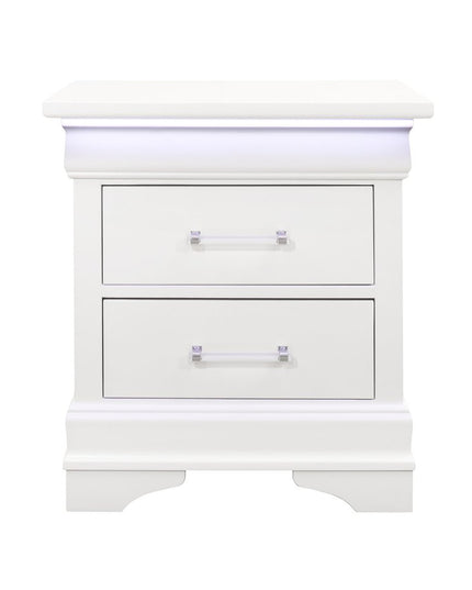 24" White Wood Lighted Two Drawer Nightstand