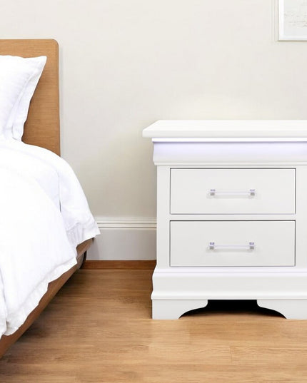 24" White Wood Lighted Two Drawer Nightstand