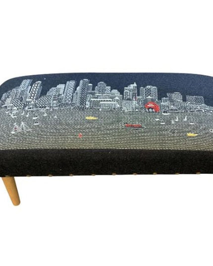 38" Gray Wool and Brown Ottoman