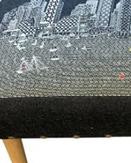 38" Gray Wool and Brown Ottoman