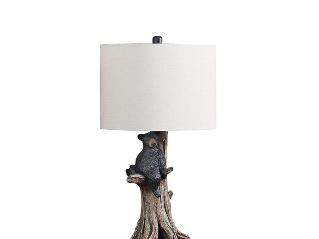 25" Black Blear in a Tree  Table Lamp With Beige Shade