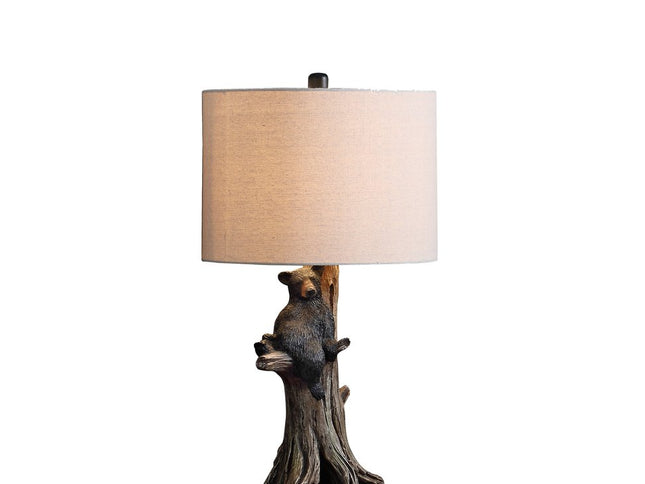 25" Black Blear in a Tree  Table Lamp With Beige Shade