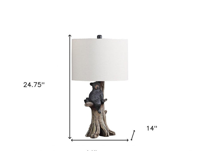 25" Black Blear in a Tree  Table Lamp With Beige Shade