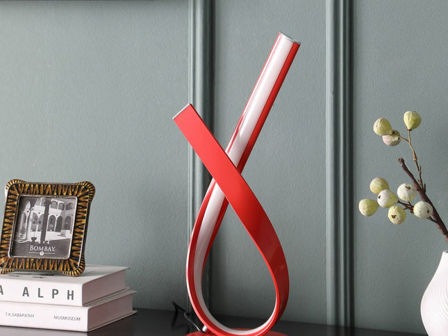 17" Red Modern Abstract Ribbons Table Lamp
