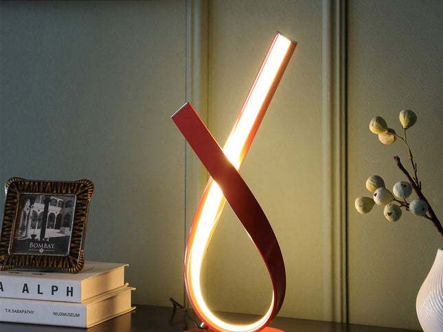 17" Red Modern Abstract Ribbons Table Lamp