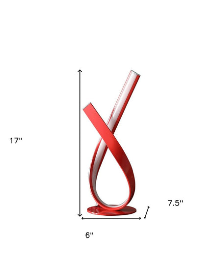 17" Red Modern Abstract Ribbons Table Lamp