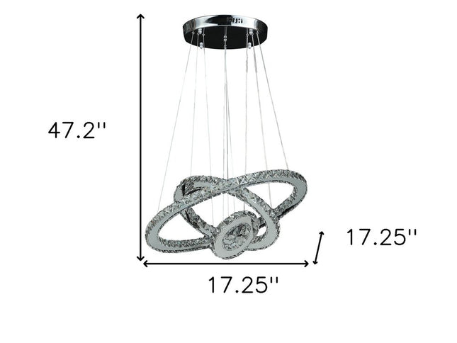 Silver Metal and Crystals LED Dimmable Chandelier