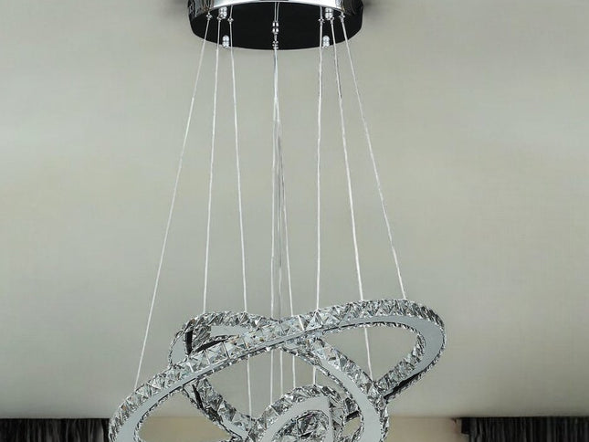 Silver Metal and Crystals LED Dimmable Chandelier